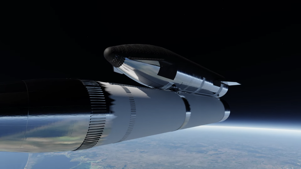 우주 공간에서 두 대의 우주선이 도킹하여 연료를 주입하는 과정을 보여주는 궤도 재급유 개념도. 지구 저궤도상에서 연료 보급용 함선과 탐사용 우주선이 연결되어 에너지를 이송하는 공학적 시뮬레이션 이미지